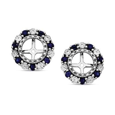 Blue Sapphire Beaded Double Frame Stud Hoops Jackets in Sterling Silver